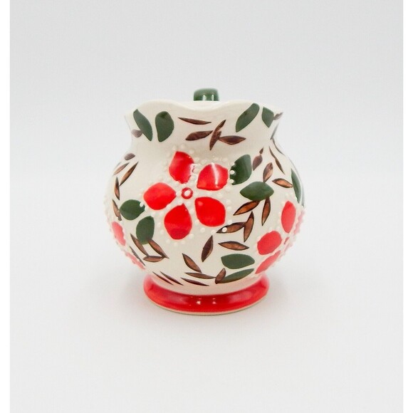 Dutch Wax Coastline Imports Red Green Floral Creamer Embossed Hand-Painted - Picture 2 of 8